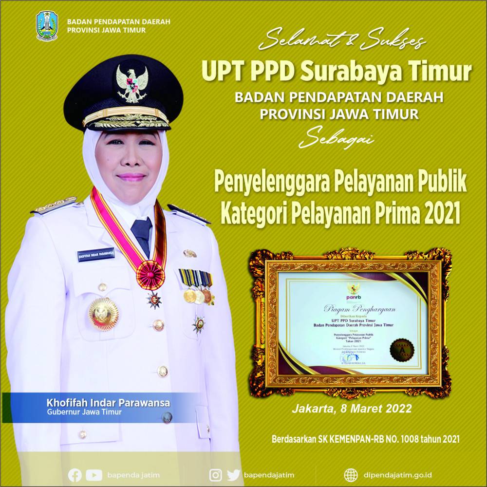 UPT PPD Surabaya Timur Raih Penghargaan Pelayanan Prima (A)